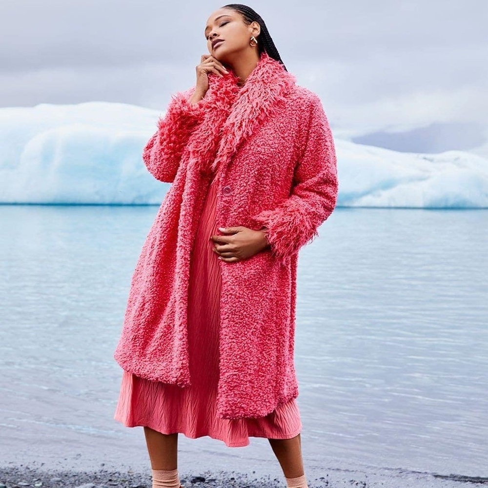 Eloquii Bright Pink Faux Fur Coat